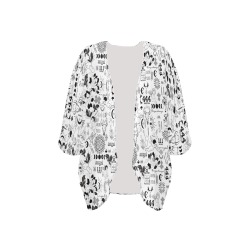 Positive pattern tattoos BW Women's Kimono Chiffon Cover Ups (Model H51)
