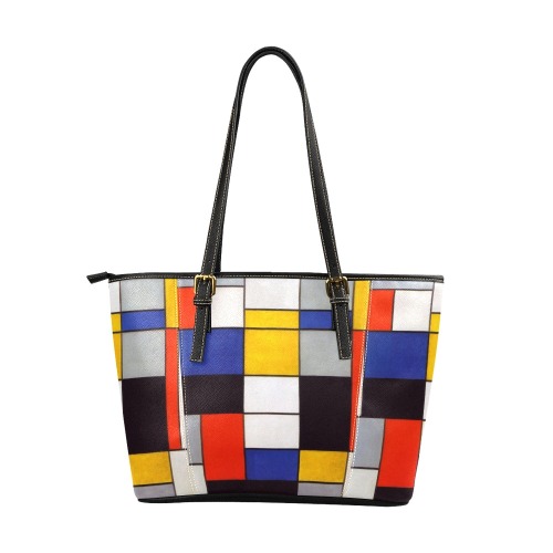 Composition A by Piet Mondrian Leather Tote Bag/Large (Model 1640)