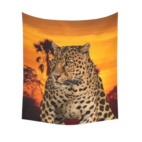 Leopard and Sunset Cotton Linen Wall Tapestry 51"x 60"
