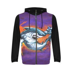 Graffiti Shark Wall Art - Black Sleeves All Over Print Full Zip Hoodie for Men (Model H14)