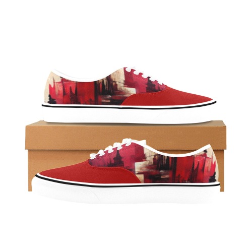 graffiti buildings red and cream 1 Classic Women's Canvas Low Top Shoes (Model E001-4)