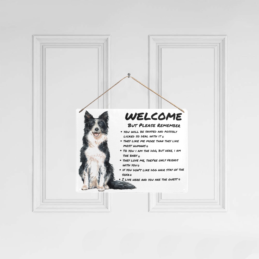 Welcome Happy Smiling Dog Metal Tin Sign 16"x12"