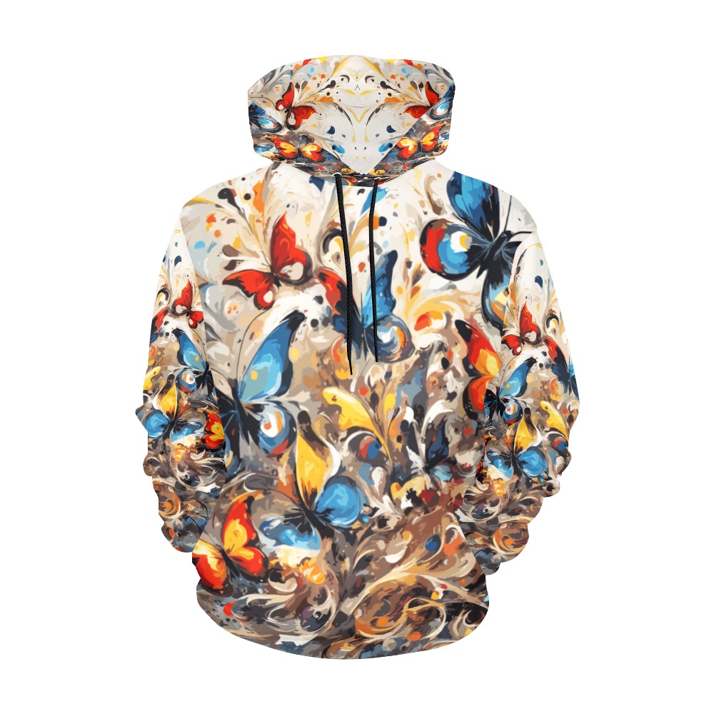 Colorful fantasy of blue and red butterflies All Over Print Hoodie for Women (USA Size) (Model H13)