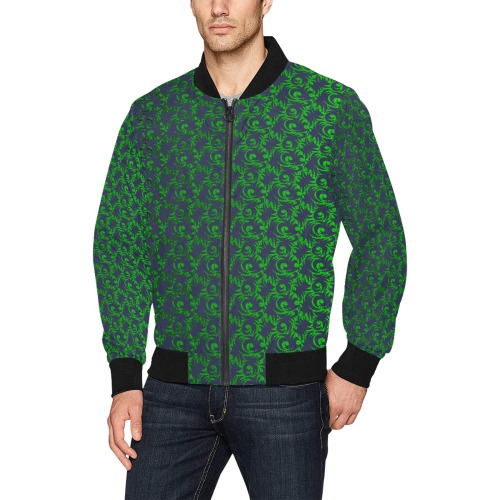 green swirl blu All Over Print Bomber Jacket for Men (Model H31)