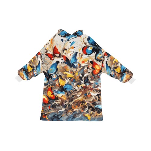 Colorful fantasy of blue and red butterflies Blanket Hoodie for Women