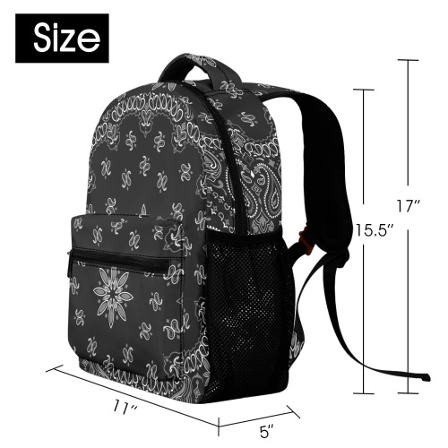 Bandanna Pattern Black White 17-inch All Over Print Casual Backpack