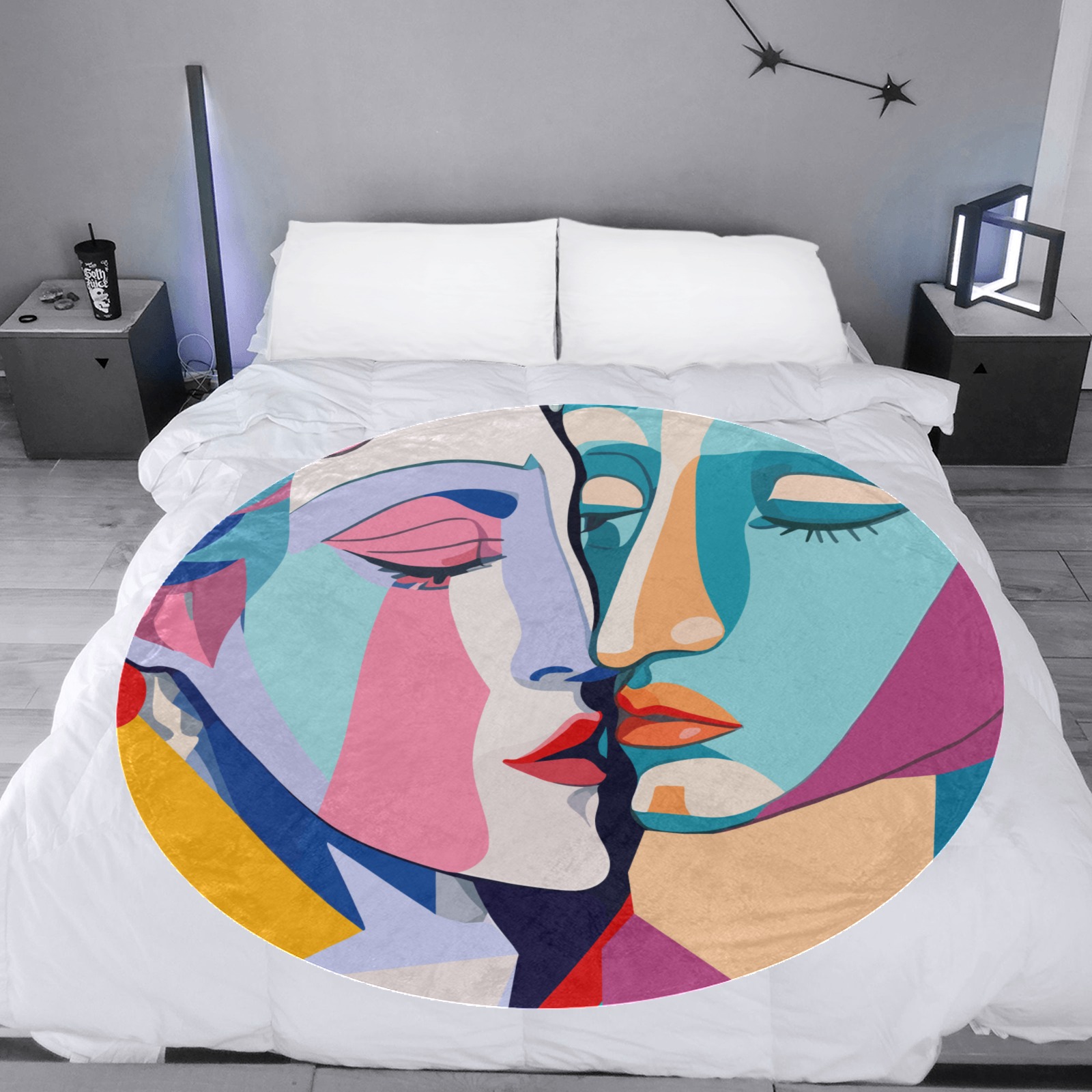 Love. Kissing man, woman art. Pastel colors. Circular Ultra-Soft Micro Fleece Blanket 60"