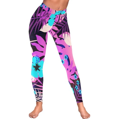 GROOVY FUNK THING FLORAL PURPLE Women's Low Rise Leggings (Invisible Stitch) (Model L05)