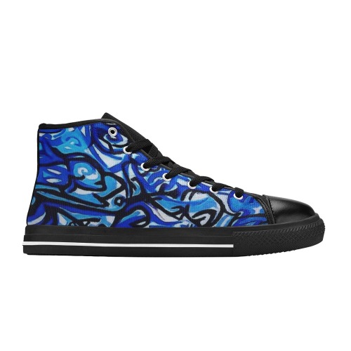 Blue Abstract Graffiti Clothing Range Women's Classic High Top Canvas Shoes (Model 017)