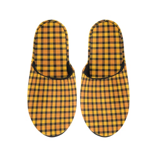 Orange Black Plaid Men's Cotton Slippers (Model 0601)