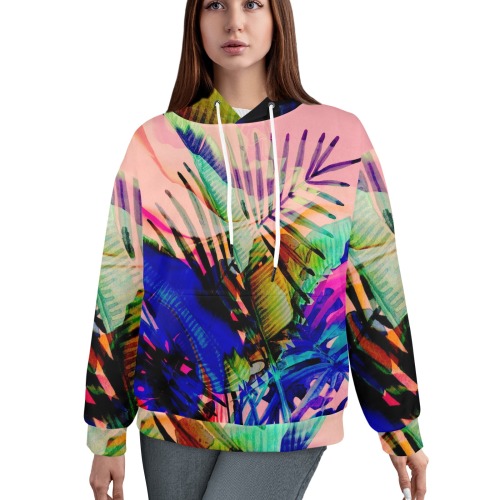 Abstract of leaves vibrant 85 Women's All Over Print Hoodie (Model H61)