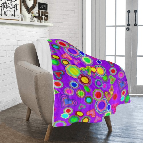 Groovy Hearts and Flowers Purple Ultra-Soft Micro Fleece Blanket 30''x40''