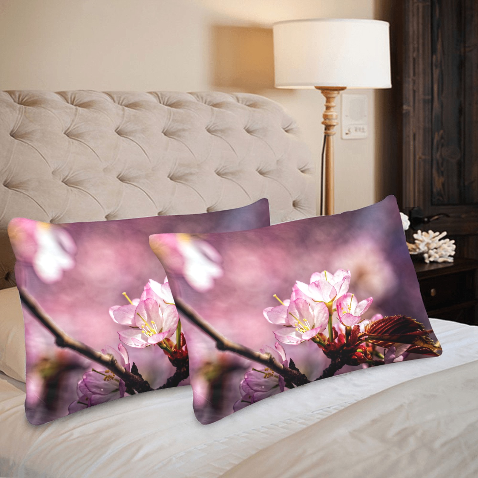 Charming pink sakura flowers. Light and shadows. Custom Pillow Case 20"x 30" (One Side) (Set of 2)