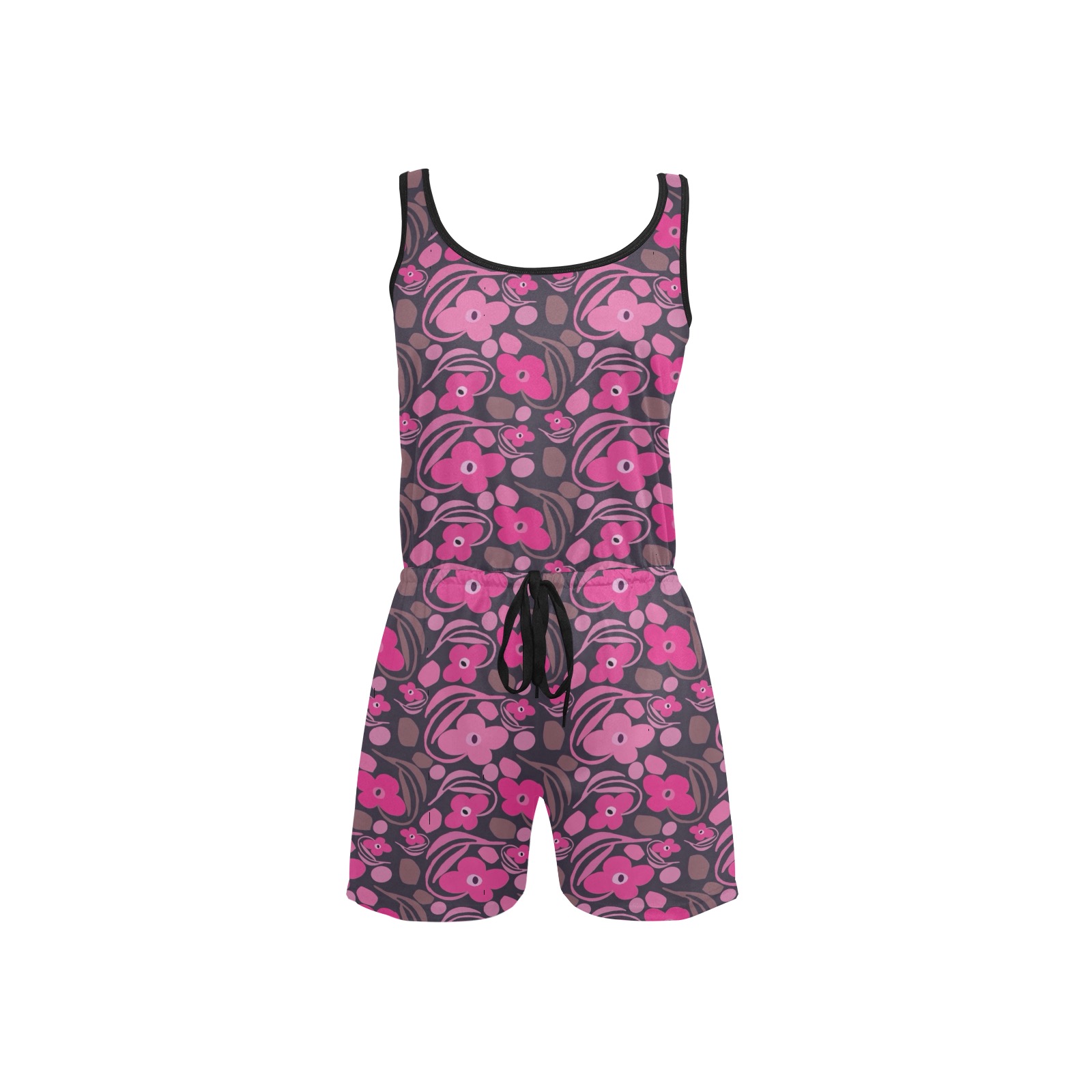 Retro pink floral All Over Print Short Jumpsuit