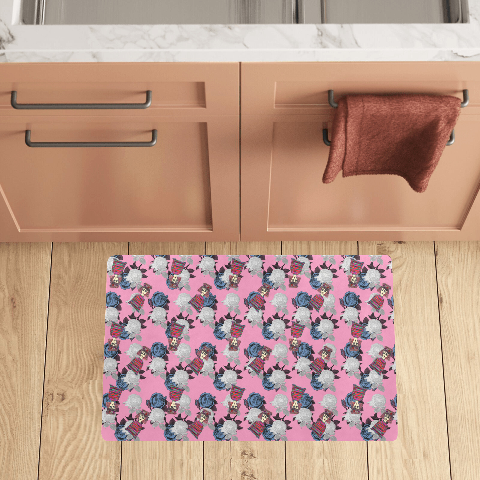 vintage floral and goth girl Kitchen Mat 28"x17"