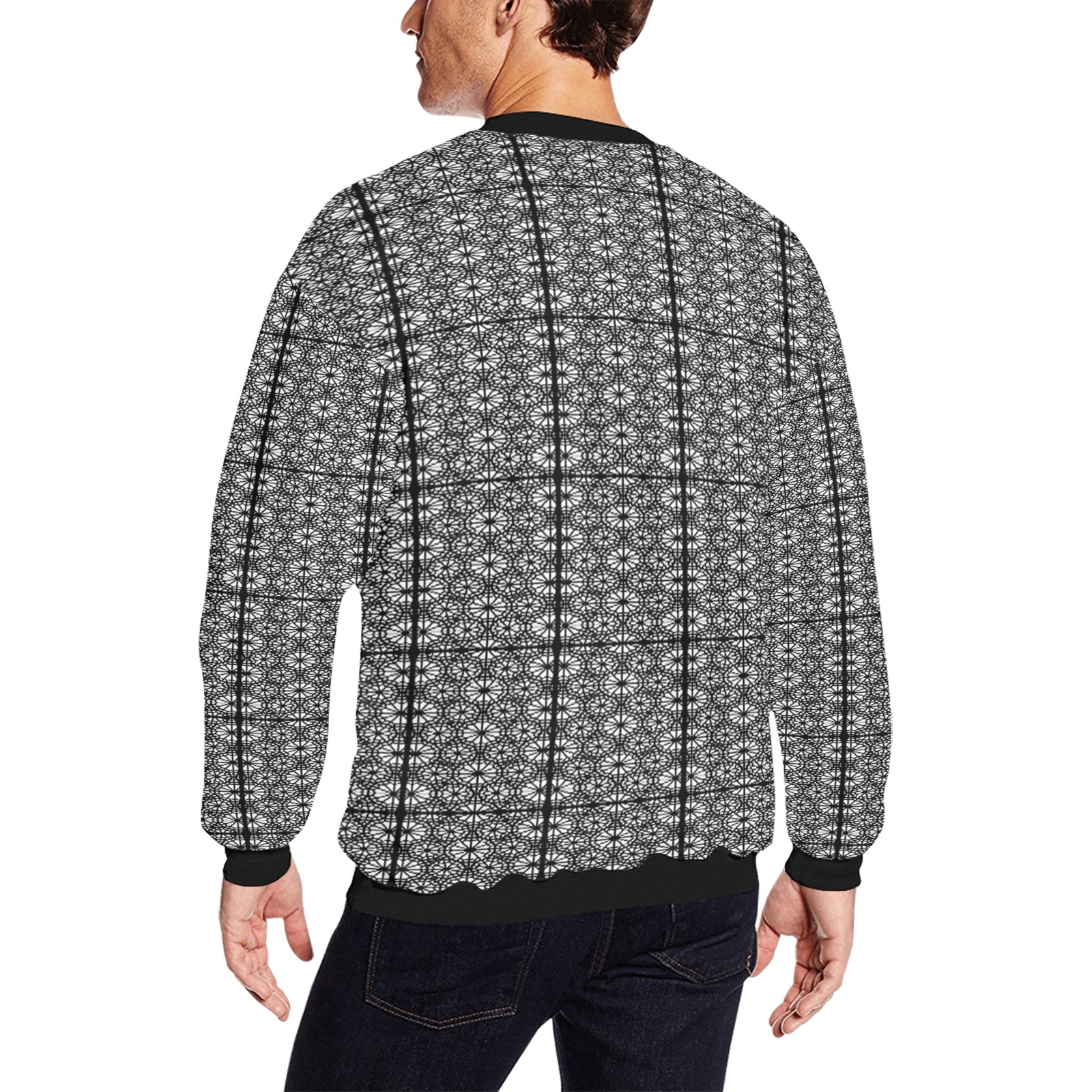 geometric Men's Oversized Fleece Crew Sweatshirt (Model H18)