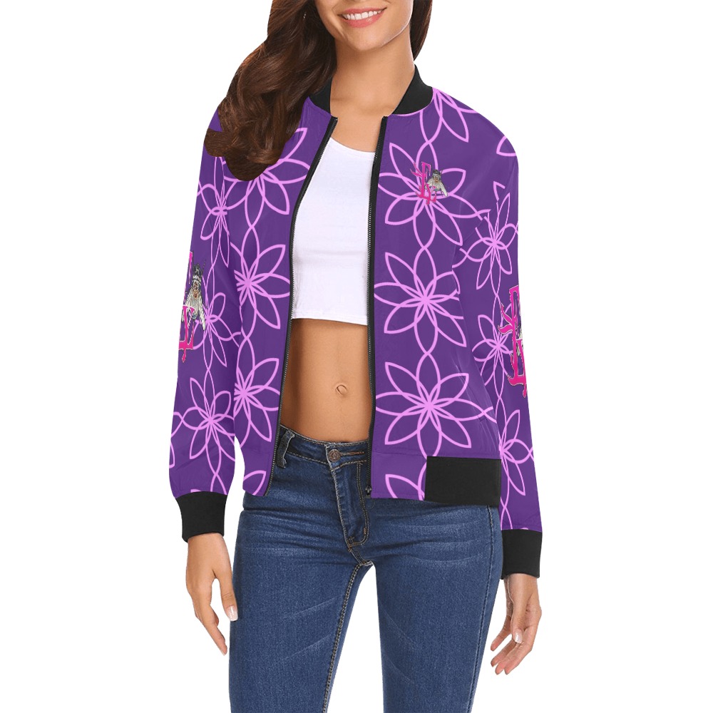 Flower lineart Collectable Fly All Over Print Bomber Jacket for Women (Model H19)