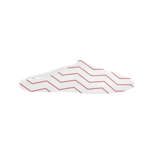 White mauve chevron vertical lines pattern Women's Non-Slip Cotton Slippers (Model 0602)