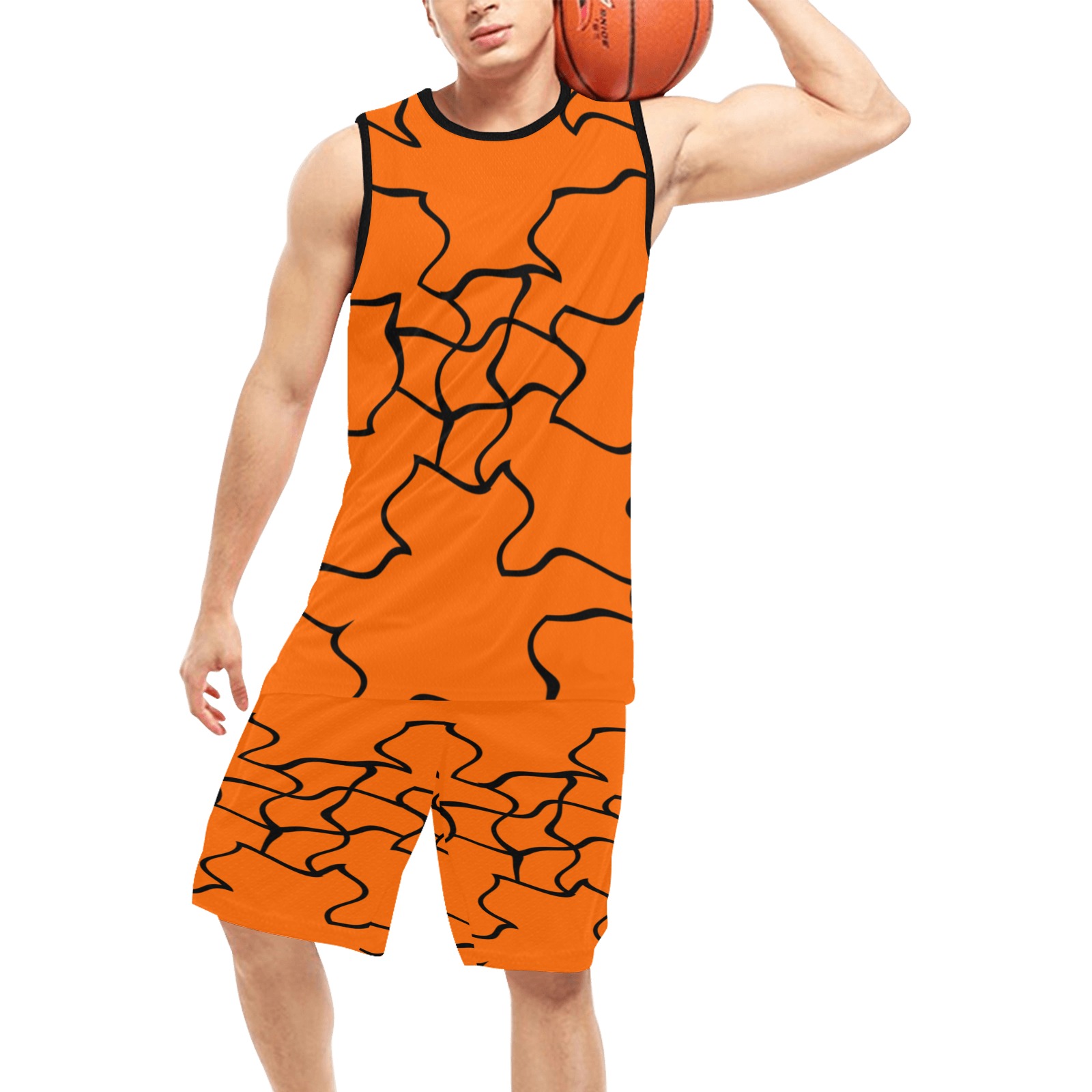 Black Interlocking Crosses Noisy orange Basketball Uniform with Pocket