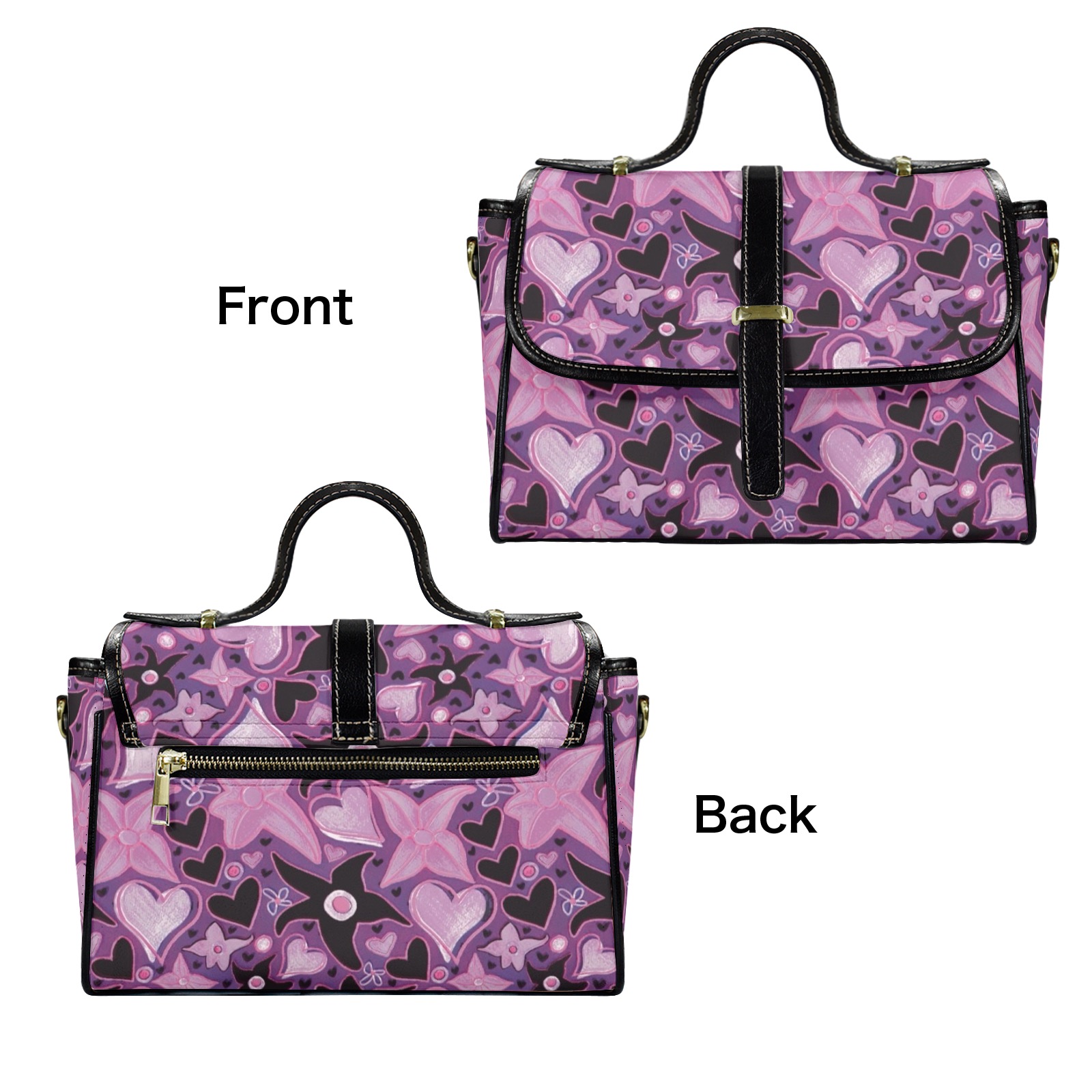 Magic Floral Pattern Multi-Function Leather Satchel-Black (Model 1739)