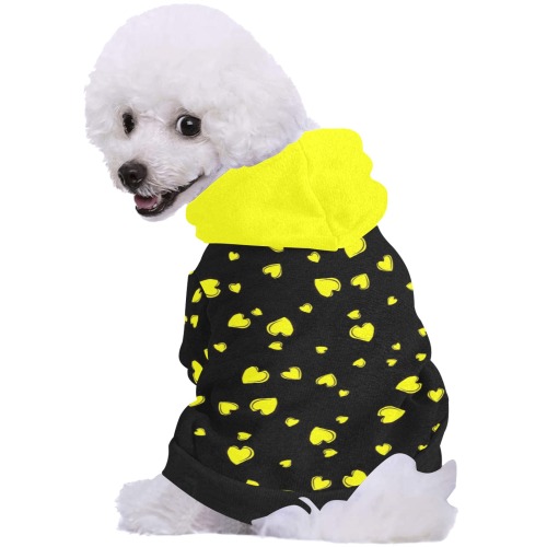 Yellow Hearts Floating on Black Pet Dog Hoodie