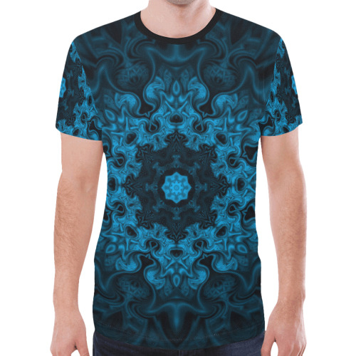 blue and black Fractal Mandala New All Over Print T-shirt for Men (Model T45)