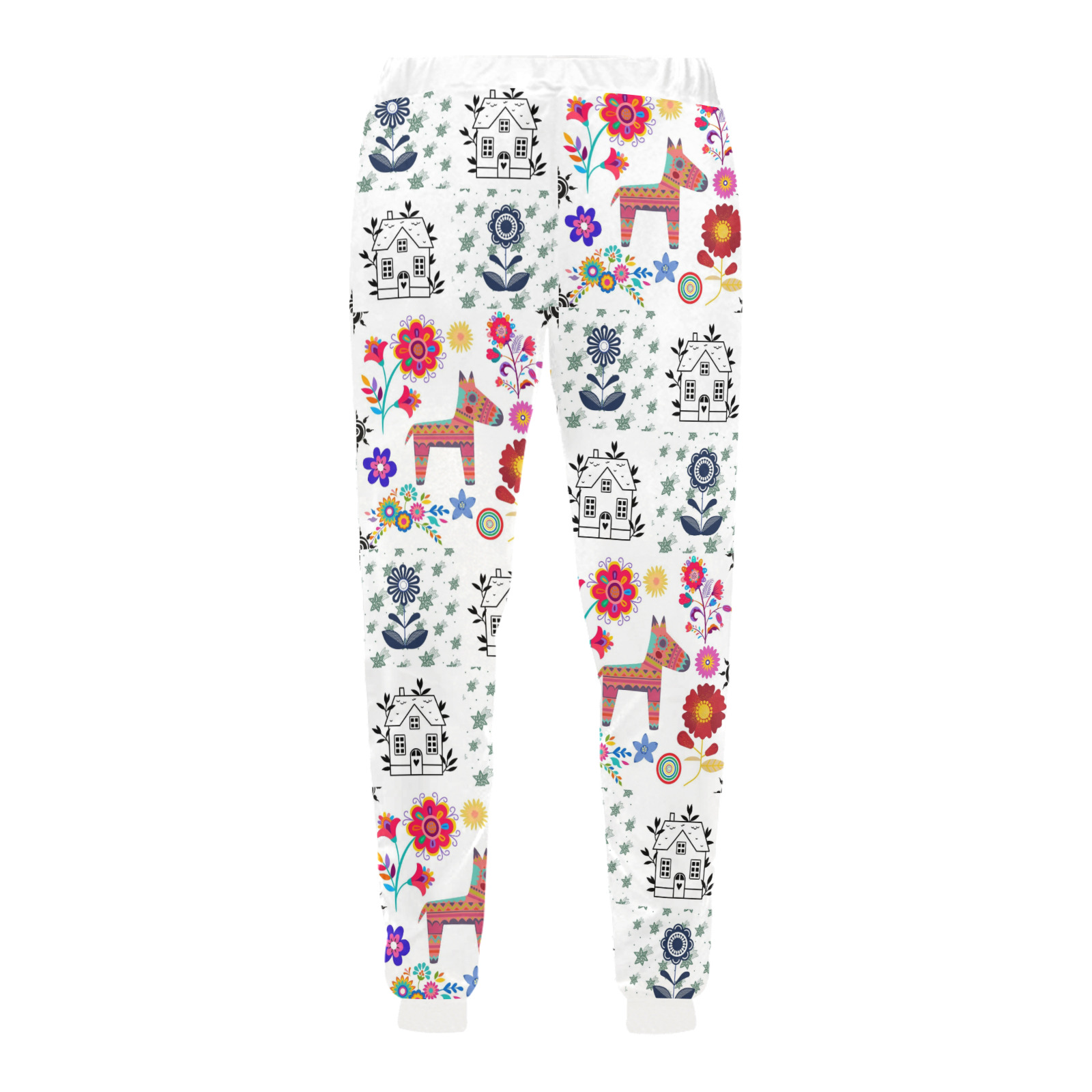 Alpaca Pinata With Blue House and Flowers Pattern Unisex All Over Print Sweatpants (Model L11)