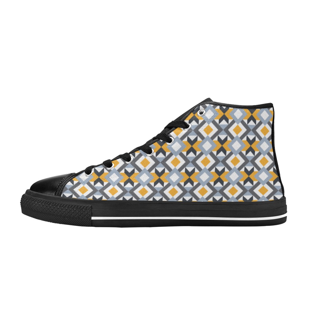 Retro Angles Abstract Geometric Pattern High Top Canvas Shoes for Kid (Model 017)