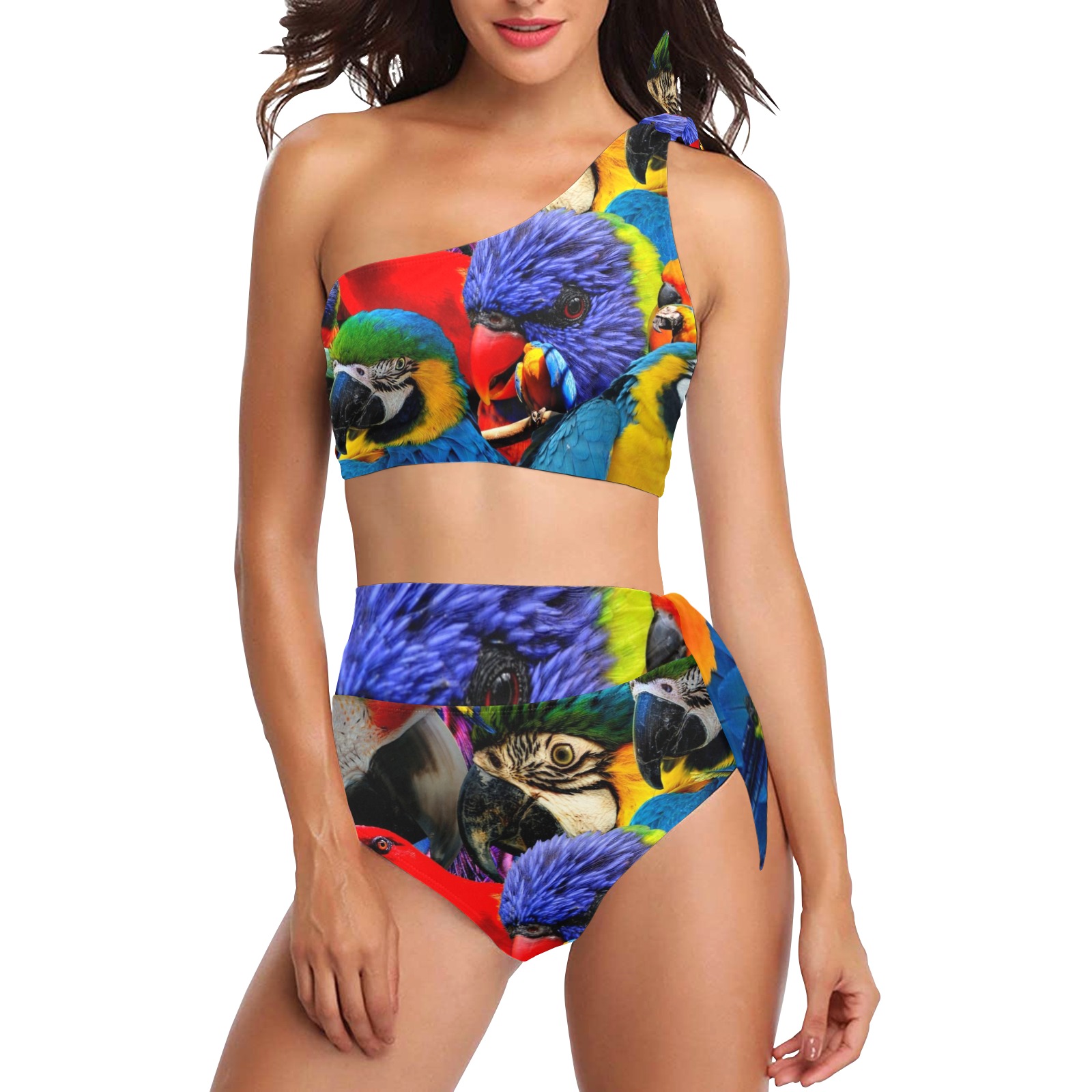PARROTS High Waisted One Shoulder Bikini Set (Model S16)