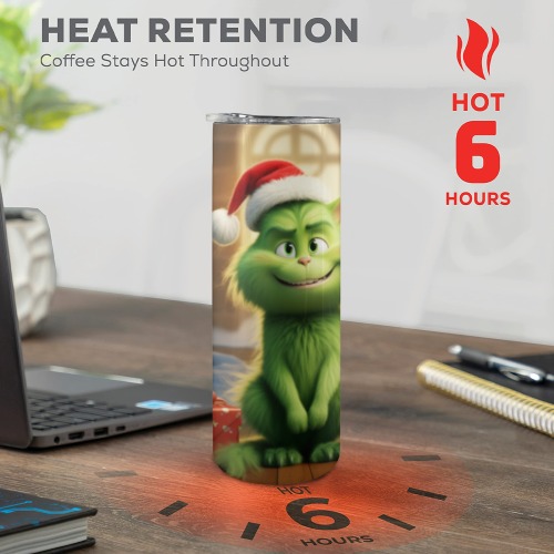 Naughty Green Christmas Grinch Cat 20oz Tall Skinny Tumbler with Lid and Straw