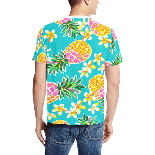 PINEAPPLE PARADISE FASHION Men's All Over Print T-Shirt (Solid Color Neck) (Model T63)