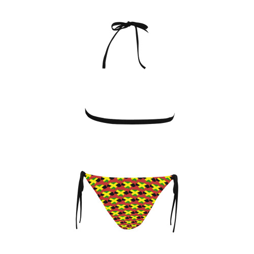 Jamaican Flag Maps Red Buckle Front Halter Bikini Swimsuit (Model S08)