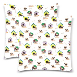 Pugs and Dog Houses Custom Zippered Pillow Cases 18"x 18" (Twin Sides) (Set of 2)