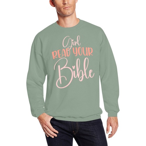 Girl Read Your Bible Men's Oversized Fleece Crew Sweatshirt (Model H18)
