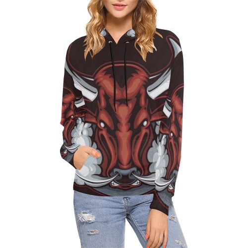 angry bull head hoodie All Over Print Hoodie for Women (USA Size) (Model H13)