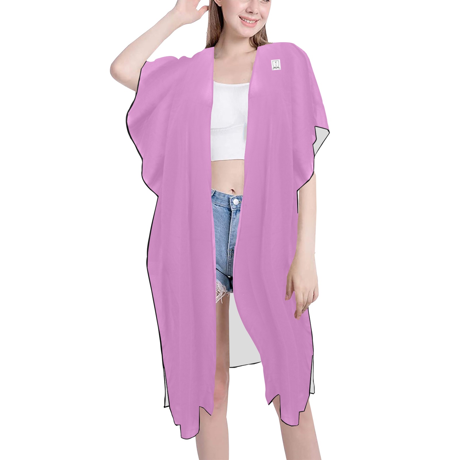 Dionio Clothing - Women's Mid Length Side Slits Chiffon Cover Up (Pink) Mid-Length Side Slits Chiffon Cover Ups (Model H50)