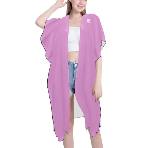 Dionio Clothing - Women's Mid Length Side Slits Chiffon Cover Up (Pink) Mid-Length Side Slits Chiffon Cover Ups (Model H50)