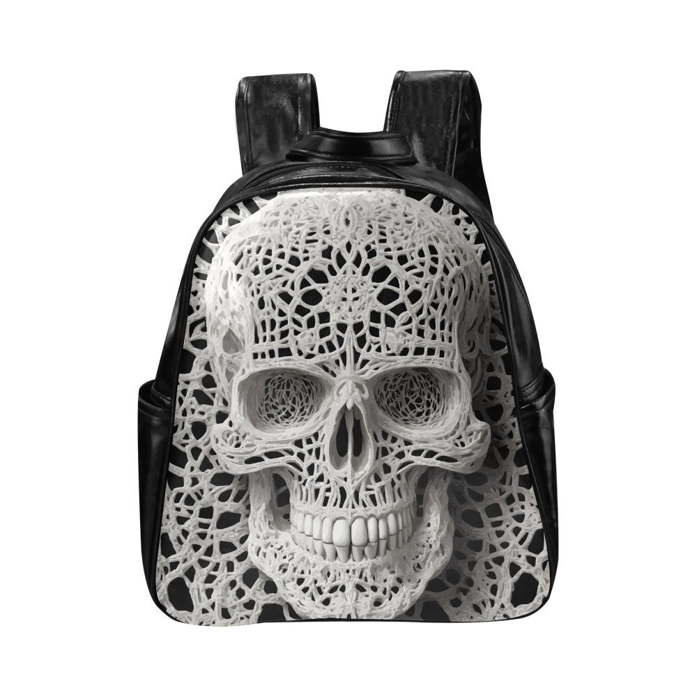 Funny elegant skull made of lace macrame Multi-Pockets Backpack (Model 1636)