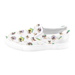 Pugs and Dog Houses Women's Unusual Slip-on Canvas Shoes (Model 019)