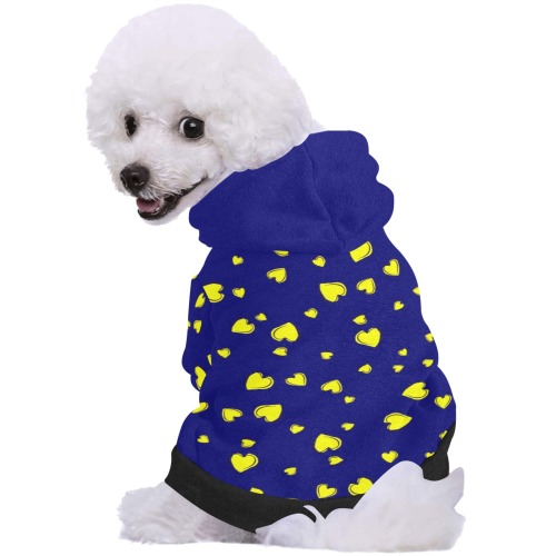 Yellow Hearts Floating on Blue Pet Dog Hoodie
