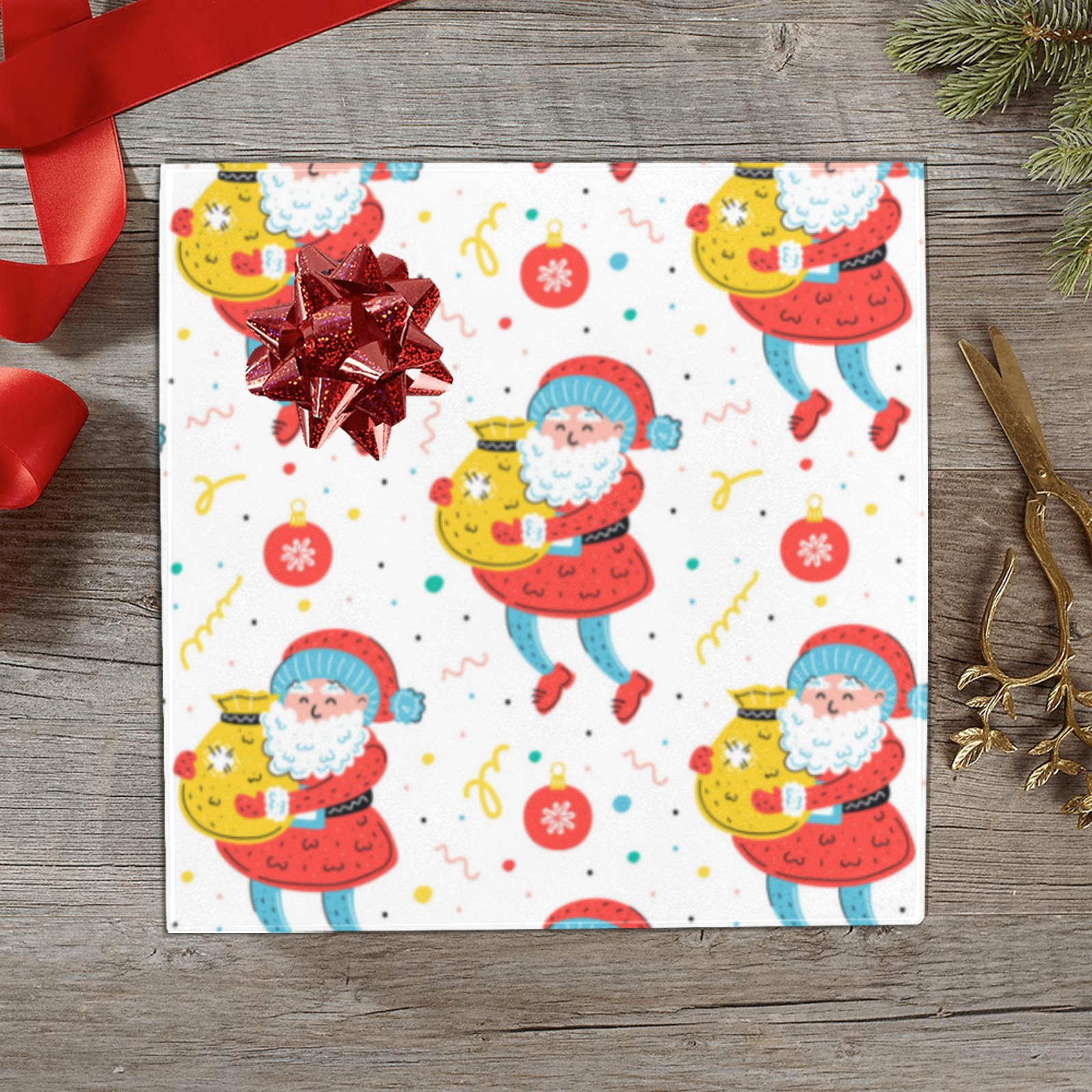 Vintage Santa Claus Christmas Pattern Gift Wrapping Paper 58"x 23" (1 Roll)
