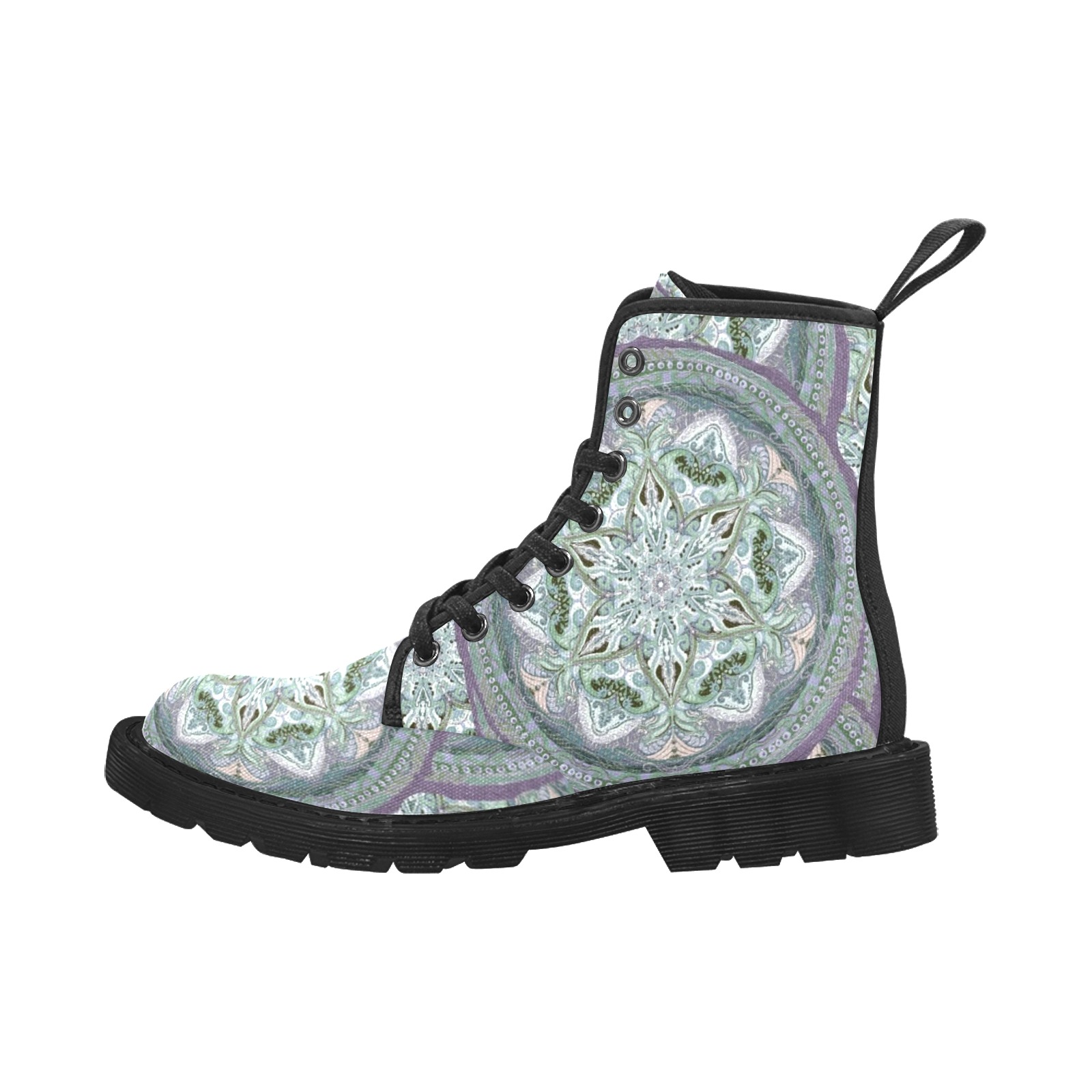 embroidery-green Martin Boots for Women (Black) (Model 1203H)