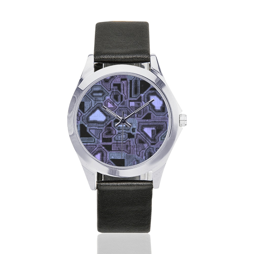On the Grid Unisex Silver-Tone Round Leather Watch (Model 216)
