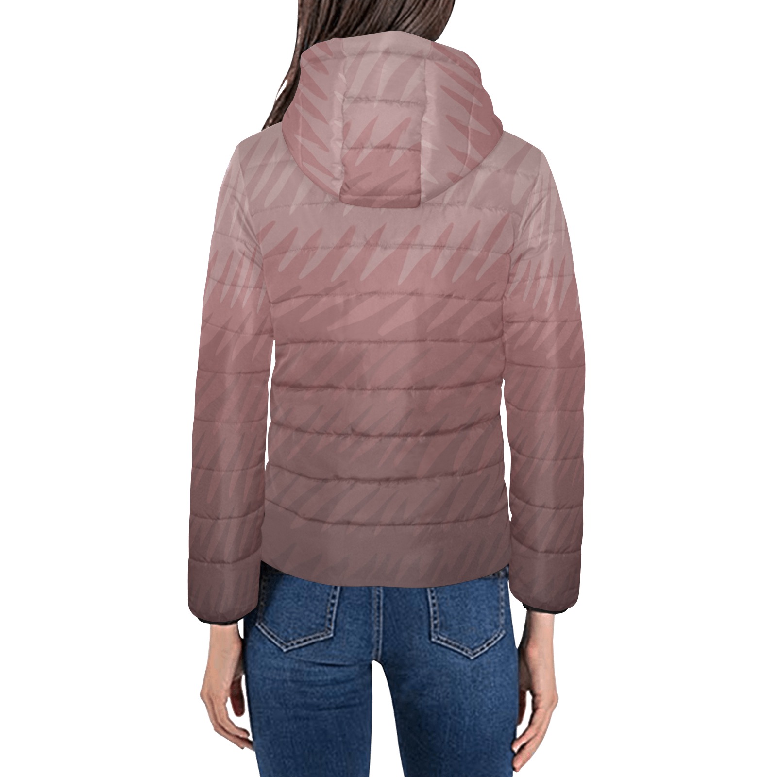 brown wavespike Women's Padded Hooded Jacket (Model H46)