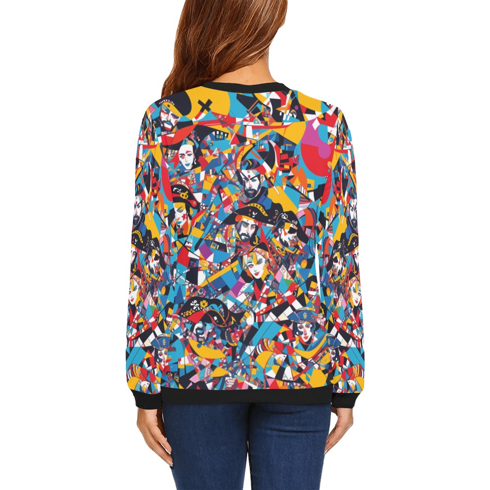 Fantasy pirates colorful geometric abstract art. All Over Print Crewneck Sweatshirt for Women (Model H18)