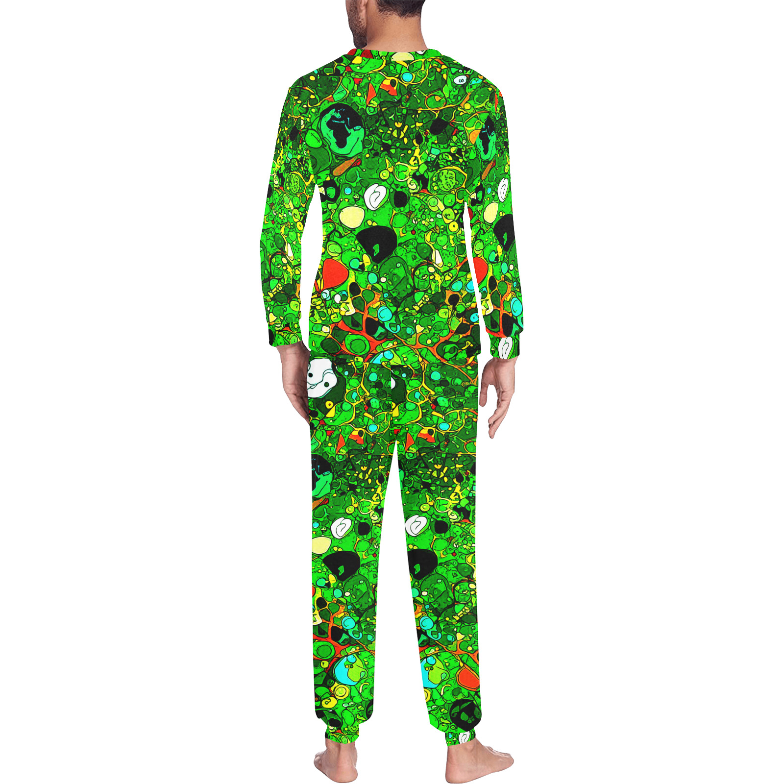 Green Abstract Art 409 Men's All Over Print Pajama Set with Custom Cuff