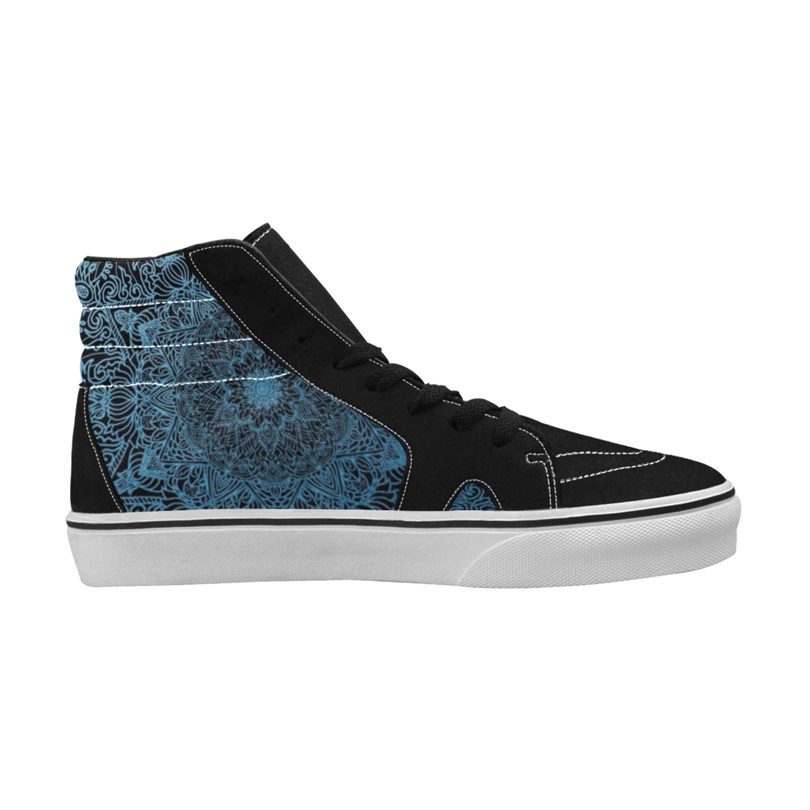 Mandala tapestry-noir et bleu Men's High Top Skateboarding Shoes (Model E001-1)