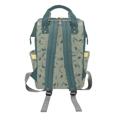 Primitive Birds Leaves Dusty Green Multi-Function Diaper Backpack/Diaper Bag (Model 1688)