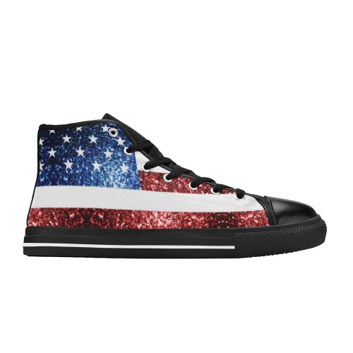 Sparkly USA flag America Red White Blue faux Sparkles patriotic bling 4th of July Women's Classic High Top Canvas Shoes (Model 017)