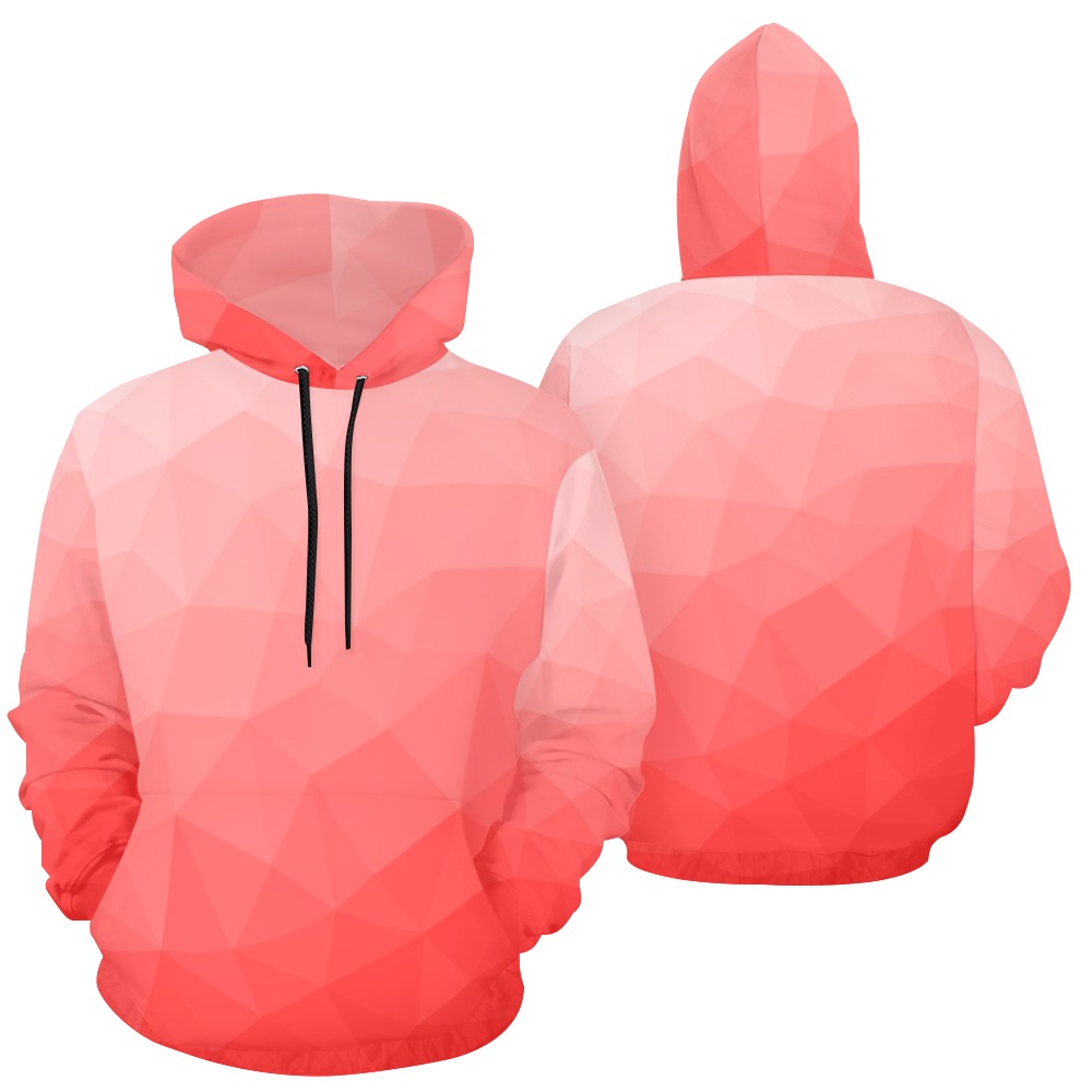 Red gradient geometric mesh pattern All Over Print Hoodie for Women (USA Size) (Model H13)